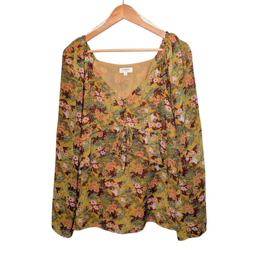 Umgee Blouse Women's Tunic Size Small Bell Sleeve Floral Top Long Sleeve Shirt